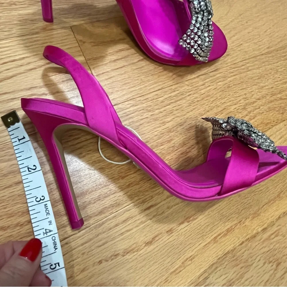 Zara Pink Rhinestone Bow Heels - Picture 11 of 12